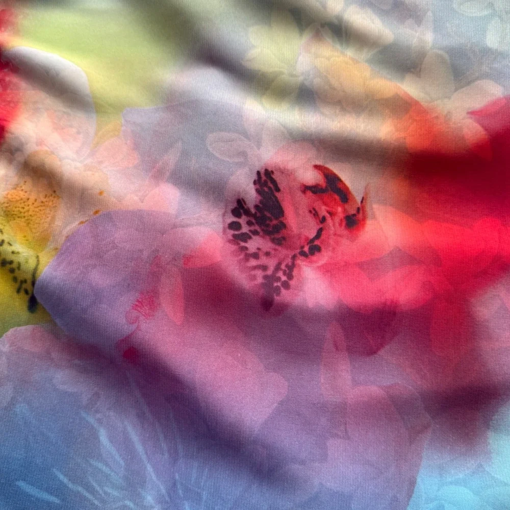 100% Silk Oversized Floral Scarf Wrap 62x28 Reversible Vibrant Botanical